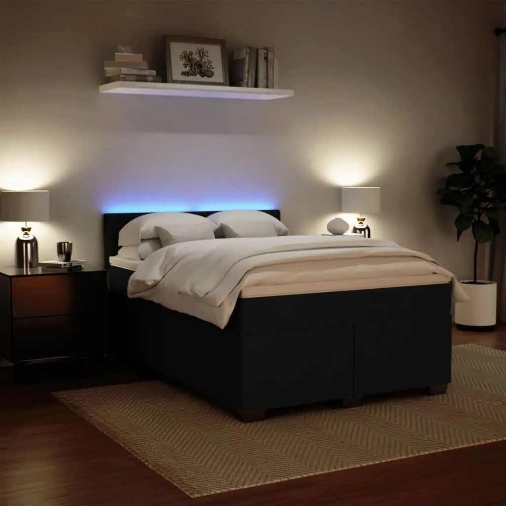 Double Box Spring Bed with Pocket Mattress LED Lights Black Velvet Upholstered