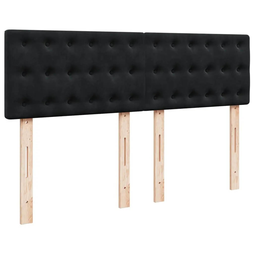 Double Box Spring Bed with Pocket Mattress LED Lights Black Velvet Upholstered