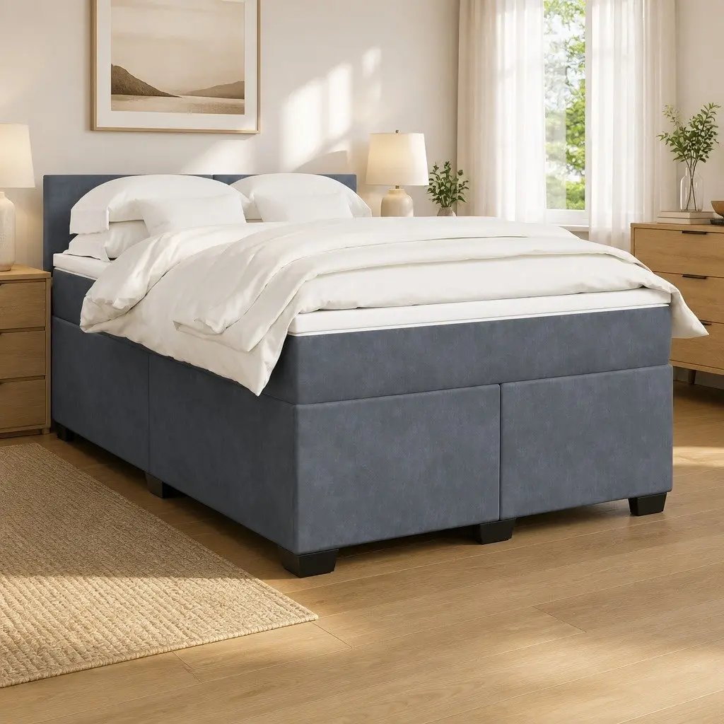Queen Size Velvet Box Spring Bed