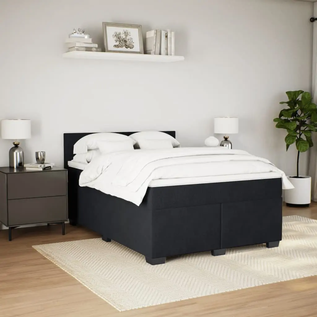 Queen Box Spring Bed with Pocket Spring Mattress LED Lights Black Velvet