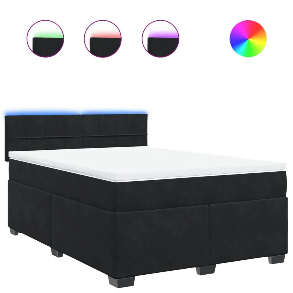 Queen Box Spring Bed with Velvet and LED Lights