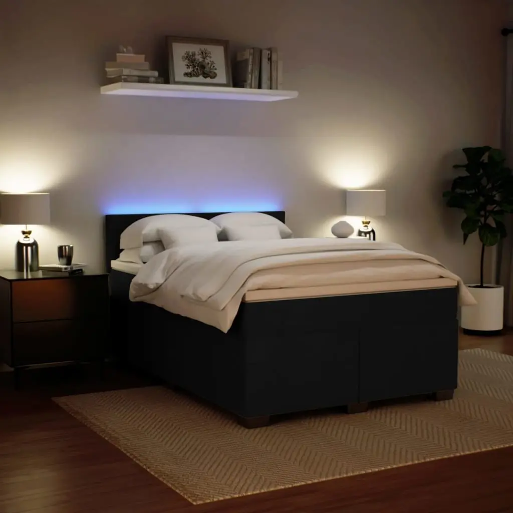Queen Box Spring Bed with Velvet and LED Lights