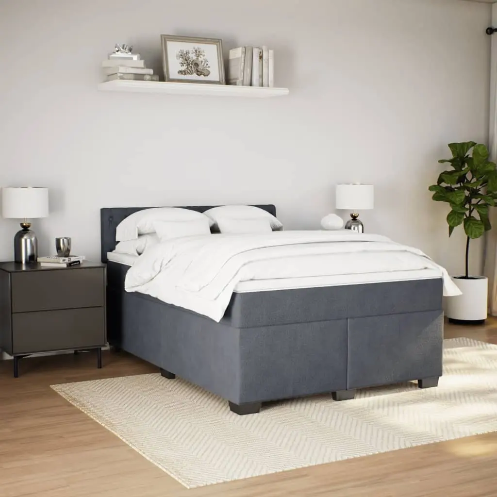 Queen Box Spring Bed with Pocket Spring Mattress and LED Lights Grey Velvet