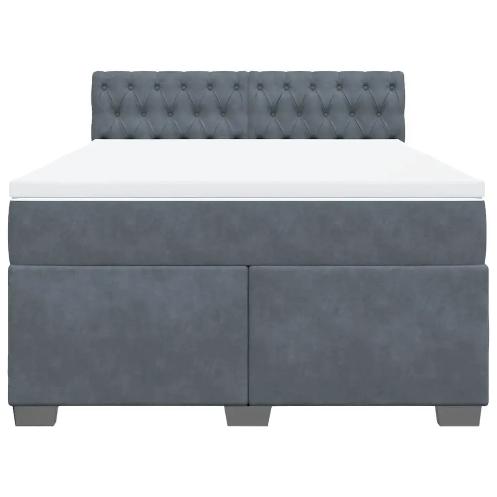 Queen Box Spring Bed with Pocket Spring Mattress and LED Lights Grey Velvet