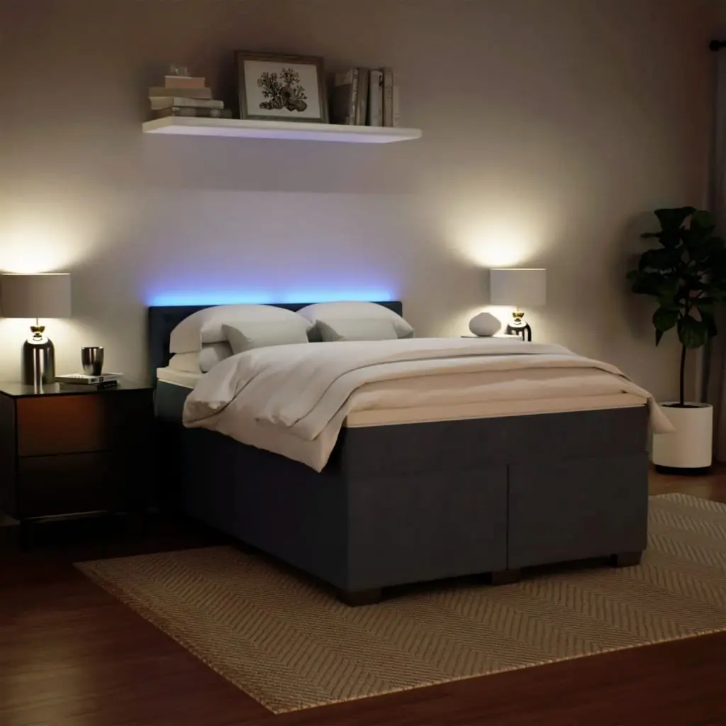 Queen Size Box Spring Bed with Pocket Sprung Mattress Grey Velvet LED Lights