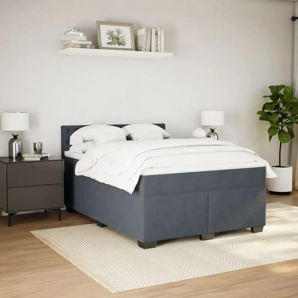 Queen Size Box Spring Bed with Pocket Sprung Mattress Grey Velvet LED Lights