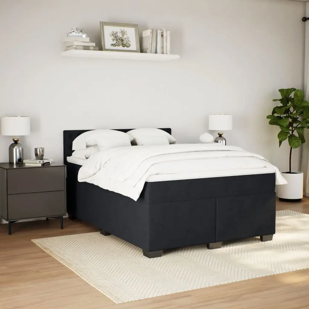 Queen Bed Frame with Pocket Sprung Mattress and Adjustable LED Lights in Black Velvet
