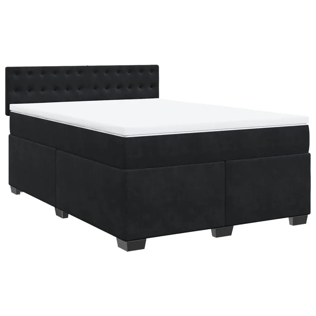 Queen Bed Frame with Pocket Sprung Mattress and Adjustable LED Lights in Black Velvet