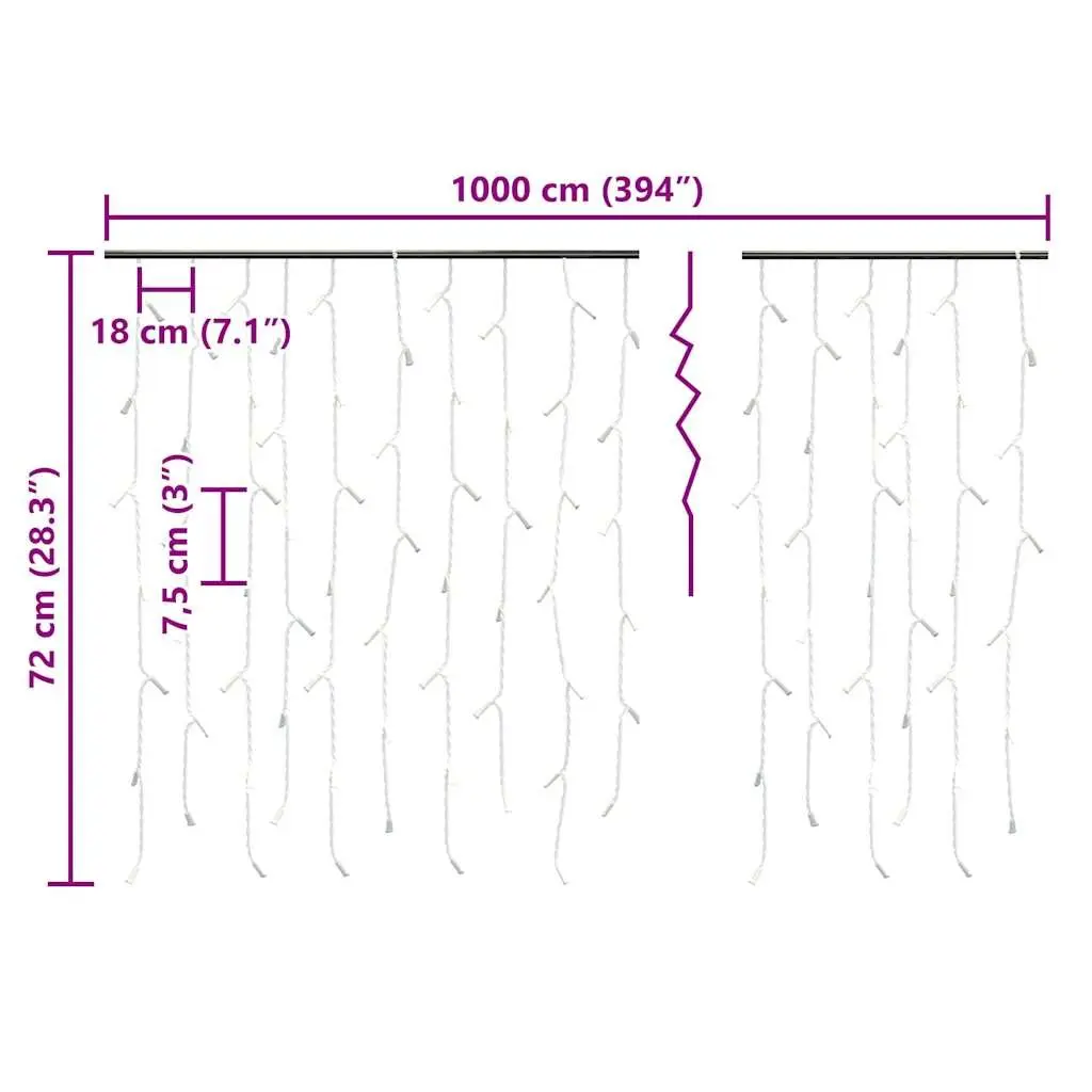 LED Curtain Icicle Lights Warm White 10m 400 LEDs