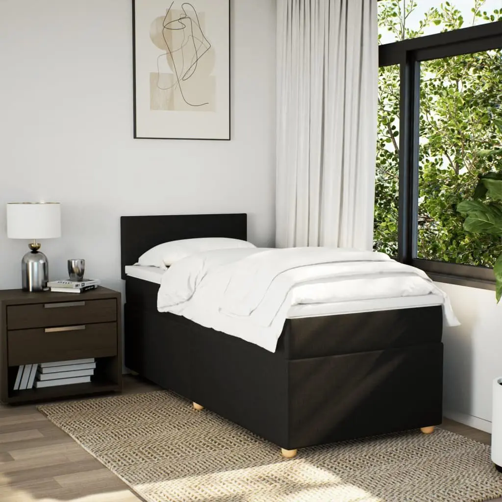 Box Spring Bed Pocket Spring Mattress King Single Size with Adjustable LED Lights Black Fabric