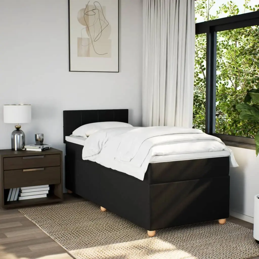 Box Spring Bed with Pocket Spring Mattress and LED Lights King Single Black Fabric