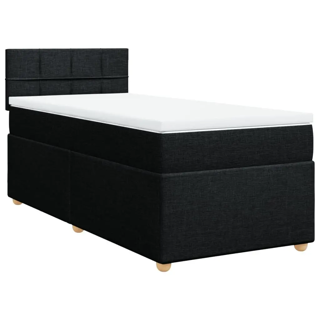 Box Spring Bed with Pocket Spring Mattress and LED Lights King Single Black Fabric