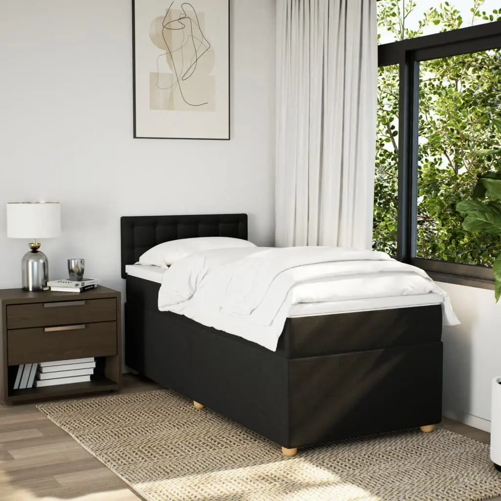 Box Spring Bed with Pocket Spring Mattress LED Lights Black King Single