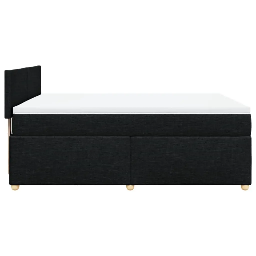 Double Box Spring Bed with Pocket Spring Mattress and LED Lights Black Fabric