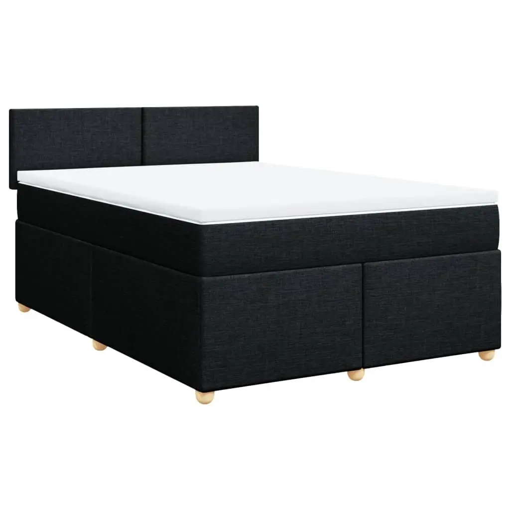 Double Box Spring Bed with Pocket Spring Mattress and LED Lights Black Fabric