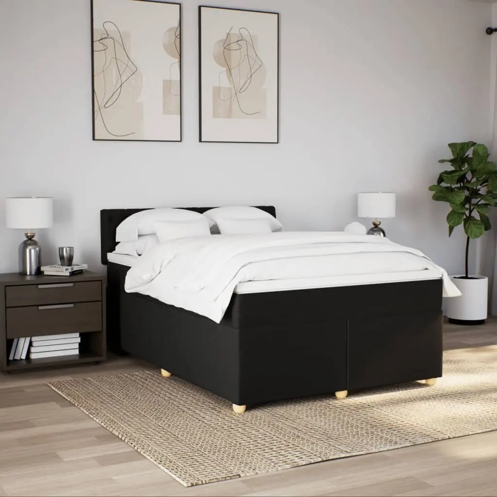 Double Box Spring Bed with Pocket Sprung Mattress and LED Lights Black Fabric