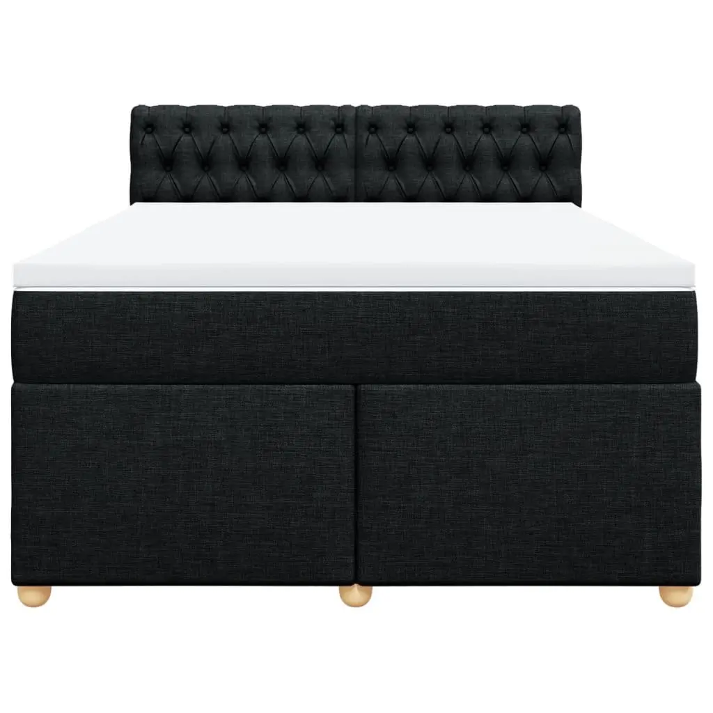 Double Box Spring Bed with Pocket Sprung Mattress and LED Lights Black Fabric