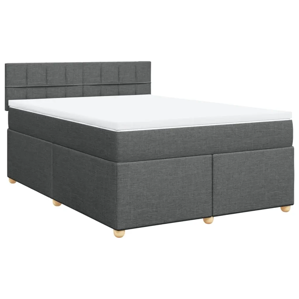 Queen Box Spring Bed with Pocket Mattress LED Lights Dark Grey Fabric
