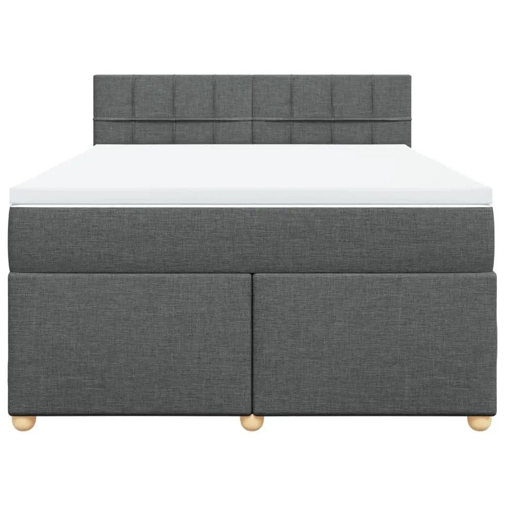 Queen Box Spring Bed with Pocket Mattress LED Lights Dark Grey Fabric