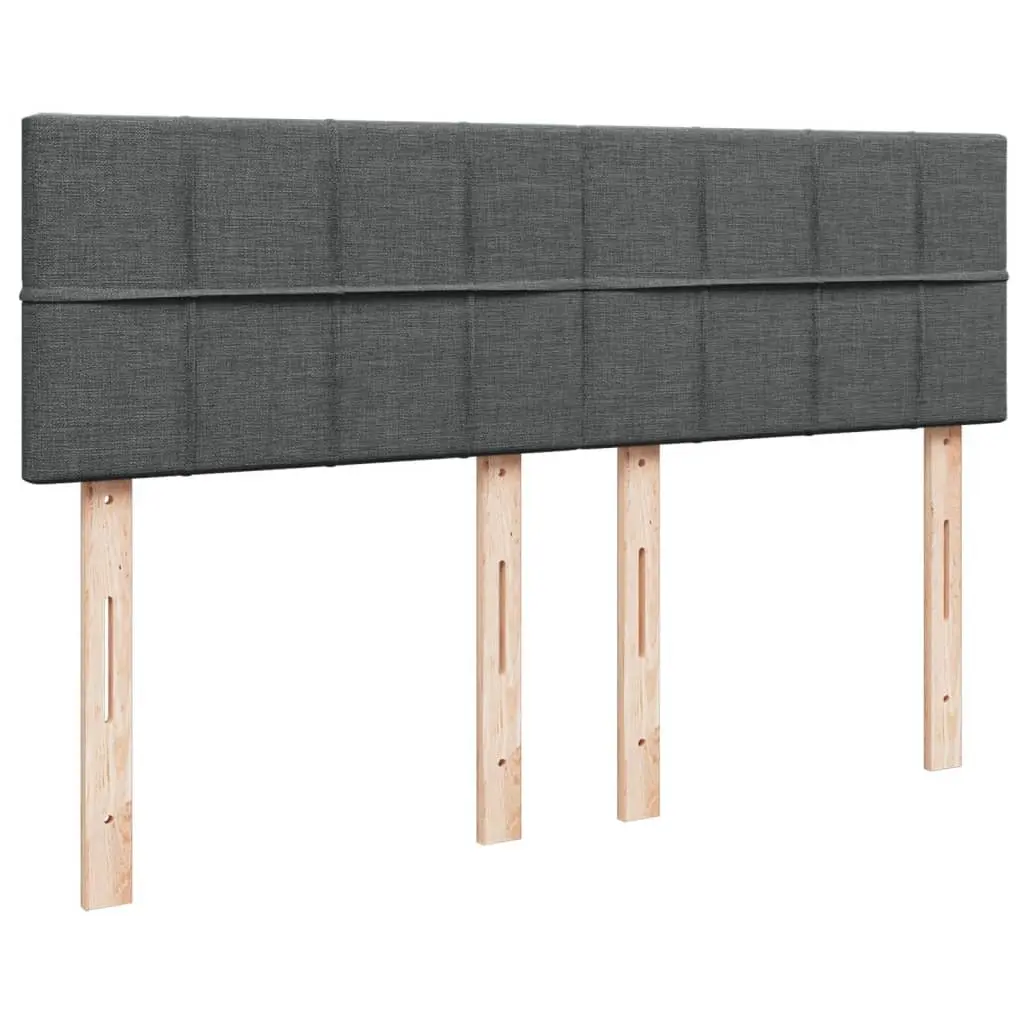 Queen Box Spring Bed with Pocket Mattress LED Lights Dark Grey Fabric