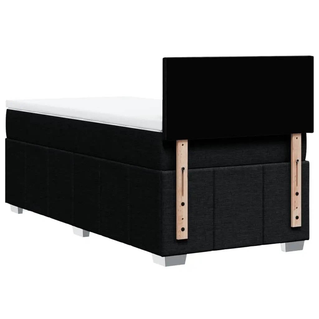 Box Spring Bed with Pocket Mattress LED Lights King Single Black Fabric