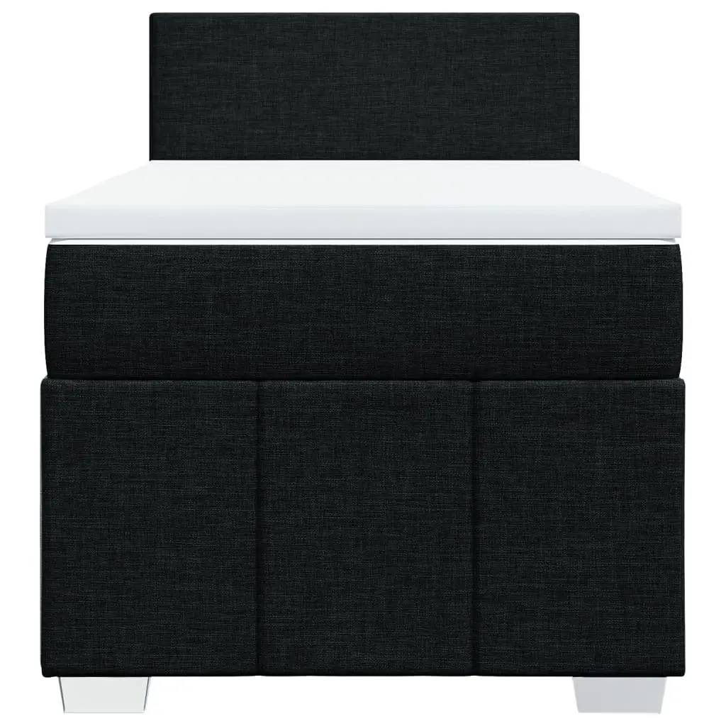 Box Spring Bed with Pocket Mattress LED Lights King Single Black Fabric