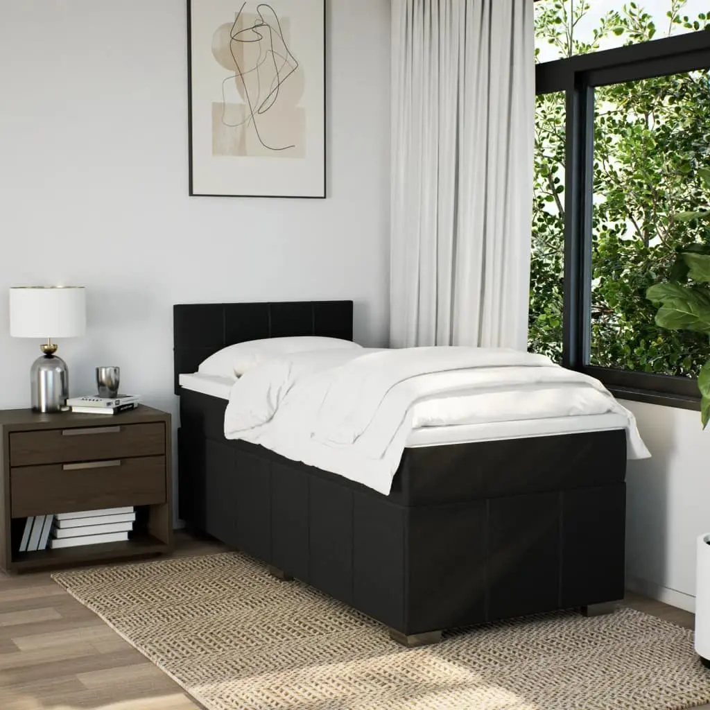 King Single Box Spring Bed with Pocket Mattress LED Lights Black Fabric
