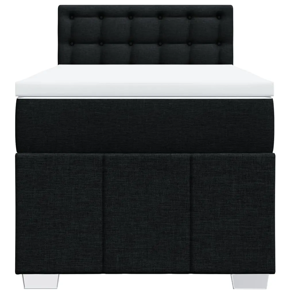 King Single Box Spring Bed with Pocket Mattress LED Lights Black Fabric