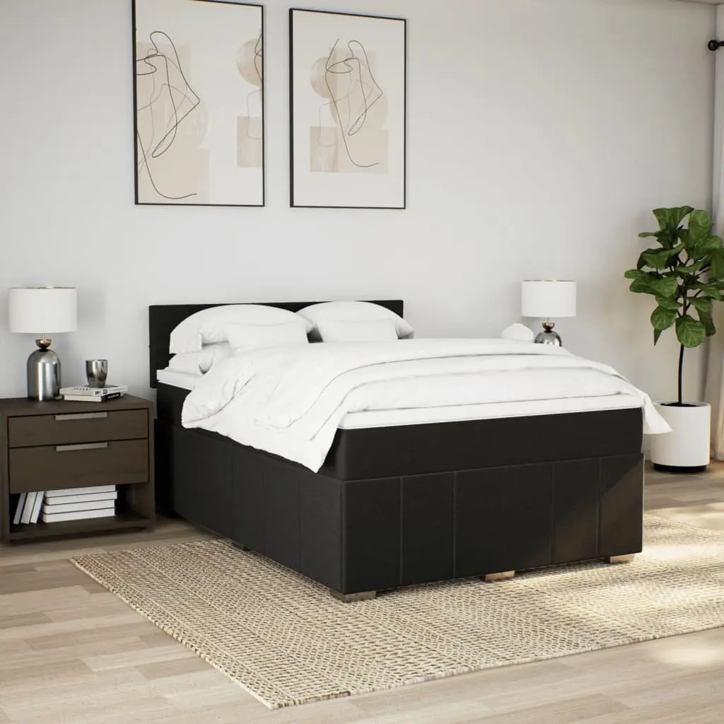 Box Spring Bed with Pocket Mattress and LED Lights Black Fabric