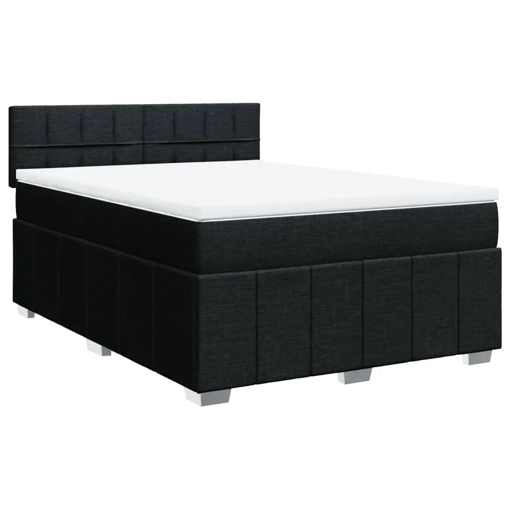 Box Spring Bed with Pocket Mattress and LED Lights Black Fabric