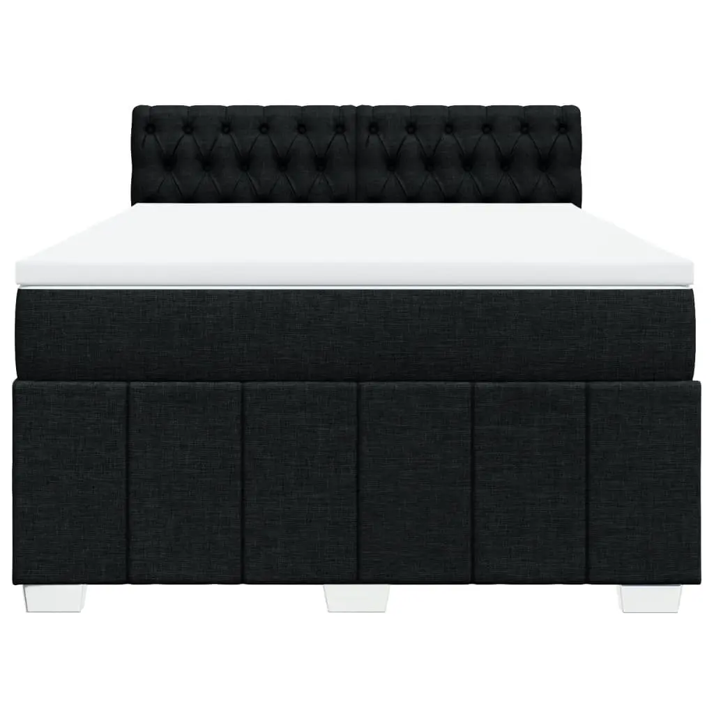 Box Spring Bed with Pocket Mattress and LED Lights Black Fabric