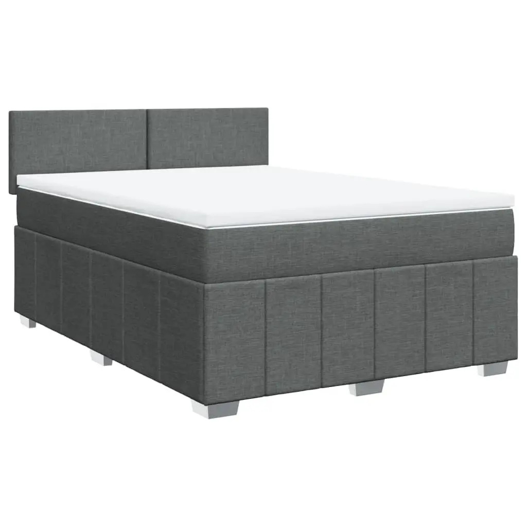 Queen Box Spring Bed with Pocket Spring Mattress Grey Fabric Frame LED Lights