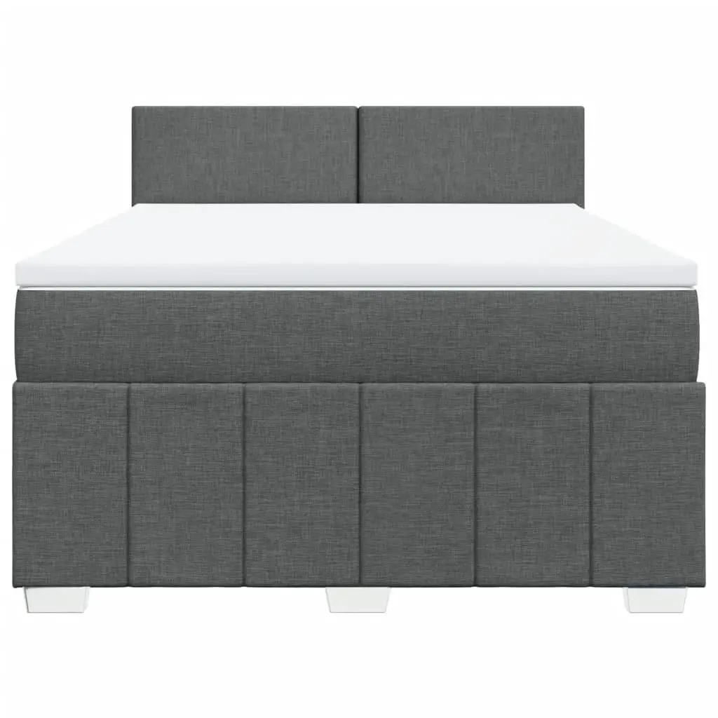 Queen Box Spring Bed with Pocket Spring Mattress Grey Fabric Frame LED Lights