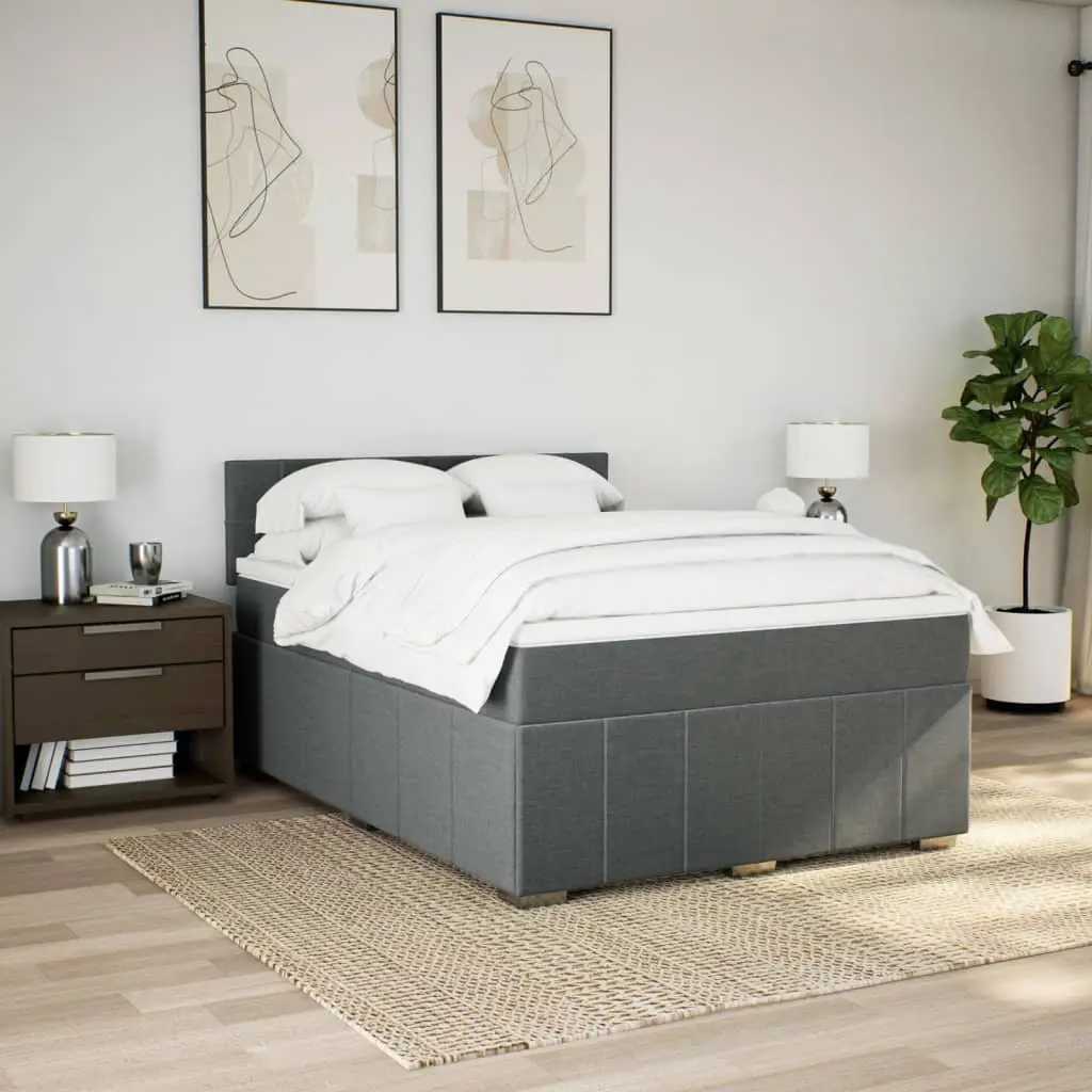 Queen Pocket Spring Mattress Bed with Adjustable LED Lights Grey Fabric