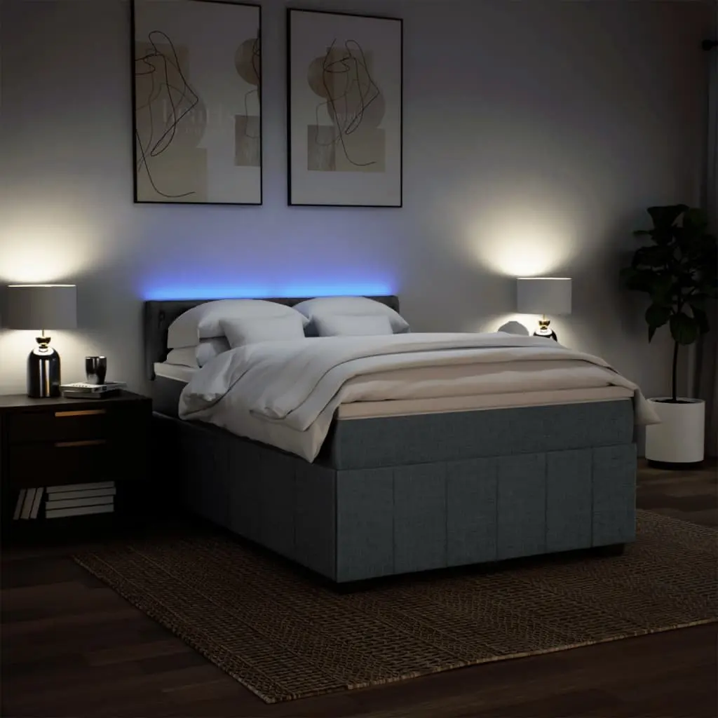 Queen Box Spring Bed with Mattress Dark Grey Fabric LED Light
