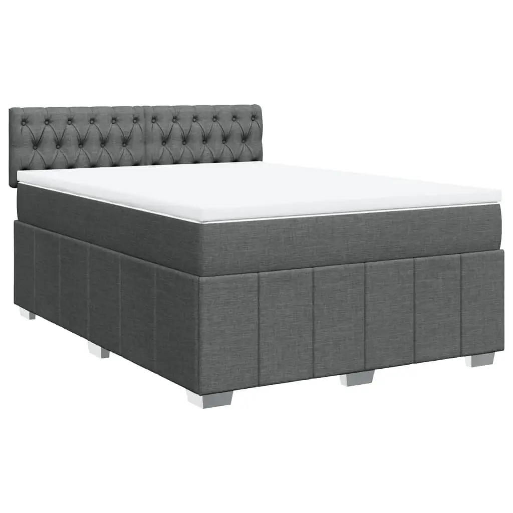 Queen Box Spring Bed with Mattress Dark Grey Fabric LED Light