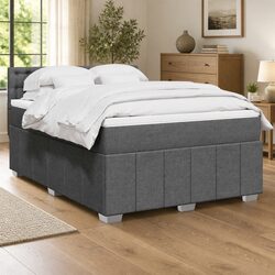 Queen Box Spring Bed with Pocket Spring Mattress LED Lights Grey Fabric