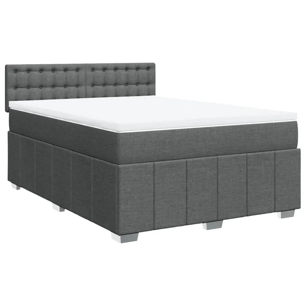 Queen Box Spring Bed with Pocket Spring Mattress and LED Lights Grey Fabric