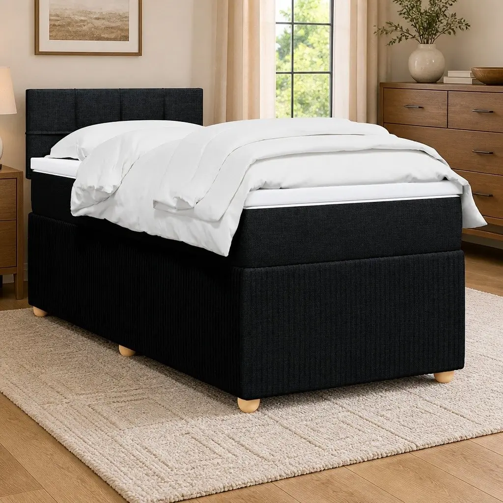 Box Spring Bed Pocket Spring Mattress King Single with Adjustable LED Lights Dark Grey