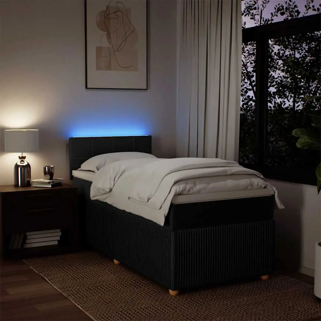 Box Spring Bed Pocket Spring Mattress King Single with Adjustable LED Lights Dark Grey