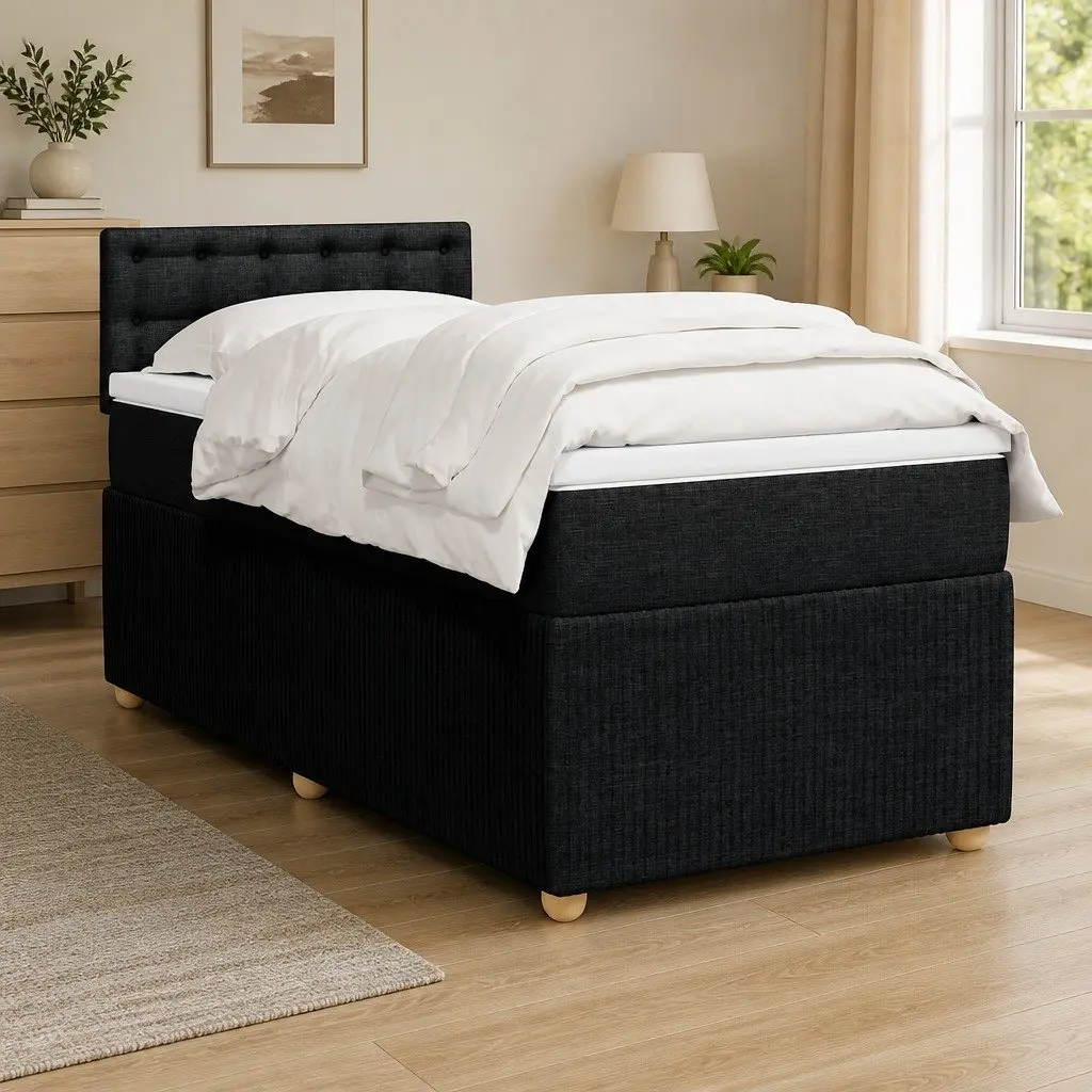 Box Spring Bed with Pocket Spring Mattress LED Lights King Single Dark Grey Fabric