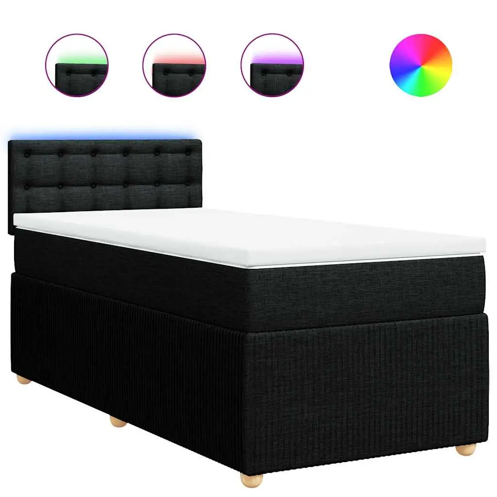 Box Spring Bed with Pocket Spring Mattress LED Lights King Single Dark Grey Fabric
