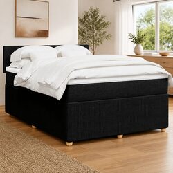 Double Box Spring Bed with Pocket Mattress LED Lights Fabric Frame
