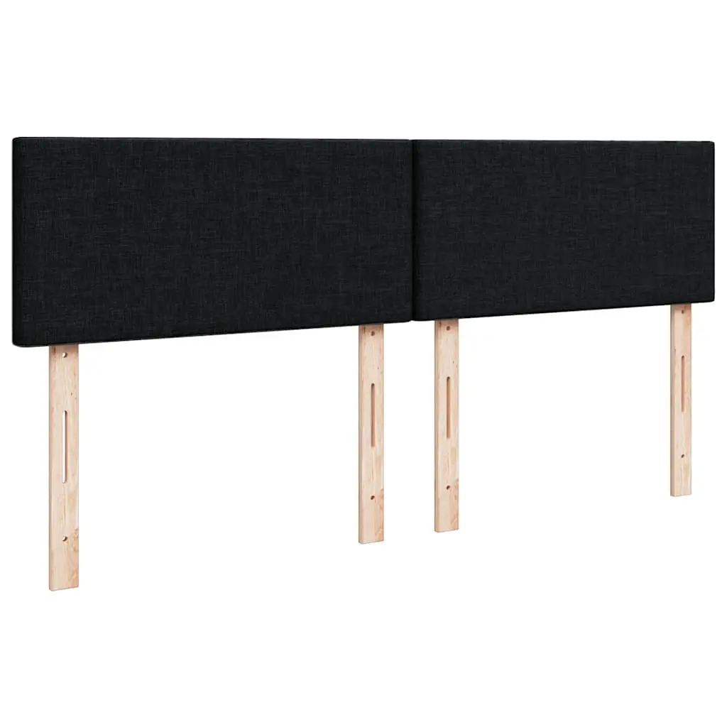 Double Box Spring Bed with Mattress Black Fabric LED Lights Double Size