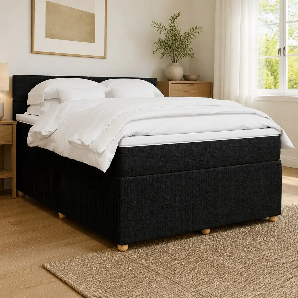 Box Spring Bed with Pocket Mattress and LED Lights Double Fabric Dark Grey