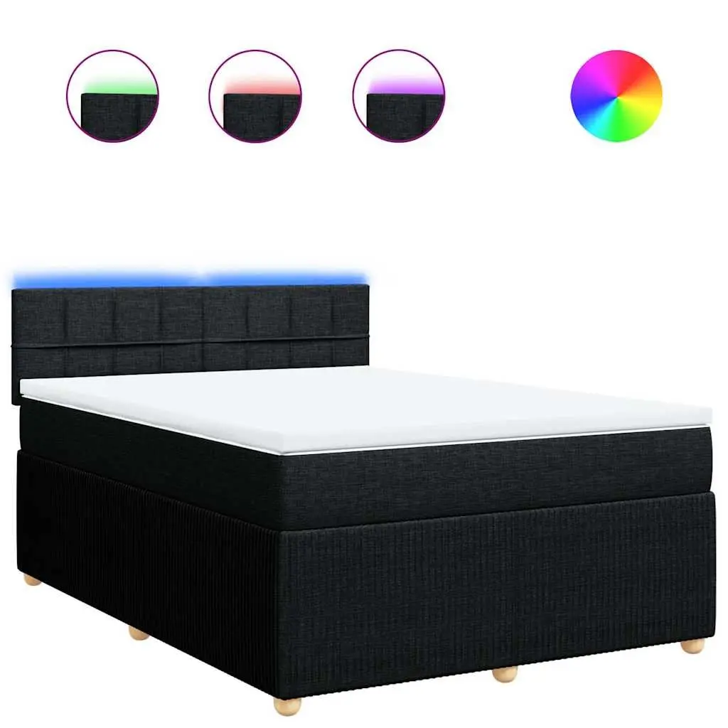 Box Spring Bed with Pocket Mattress and LED Lights Double Fabric Dark Grey