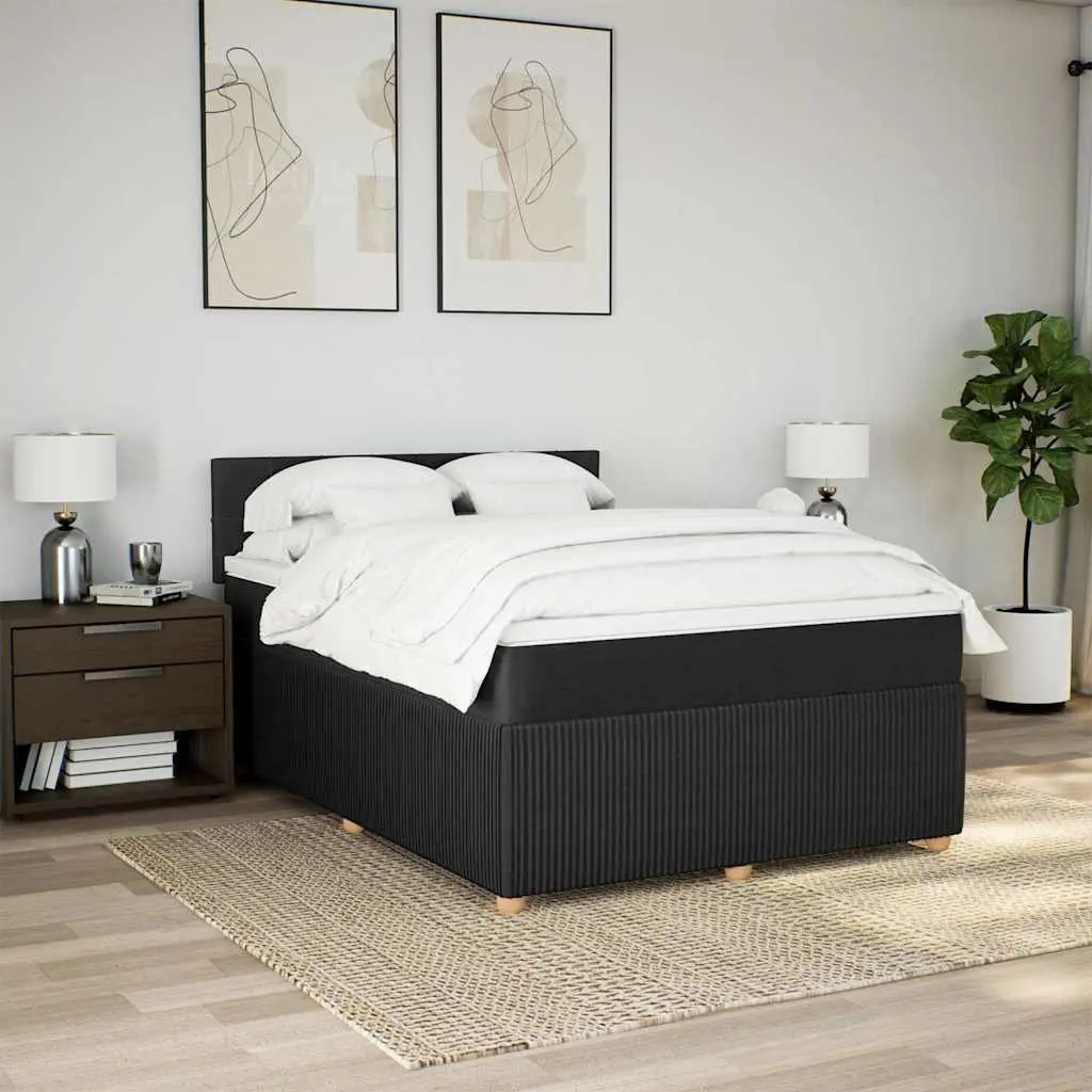 Box Spring Bed with Pocket Mattress and LED Lights Double Fabric Dark Grey