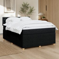 Double Box Spring Bed with Pocket Mattress LED Lights Black Fabric Frame