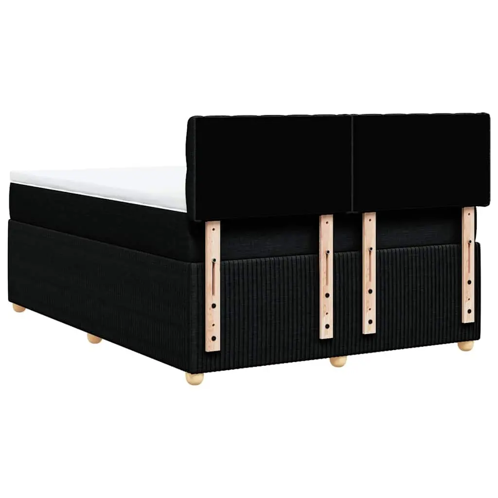 Double Box Spring Bed with Pocket Mattress Adjustable LED Lights Black Fabric Frame Double Size