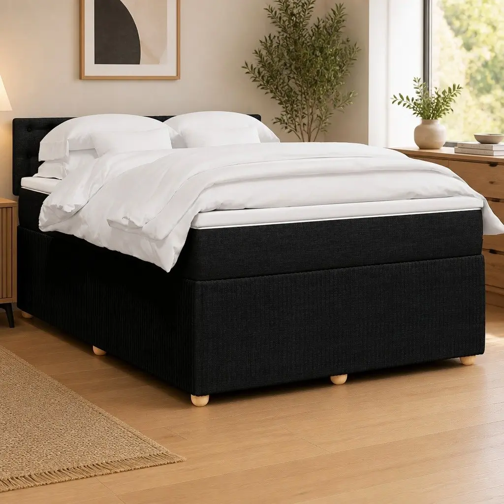 Double Box Spring Bed with Pocket Spring Mattress and LED Lights